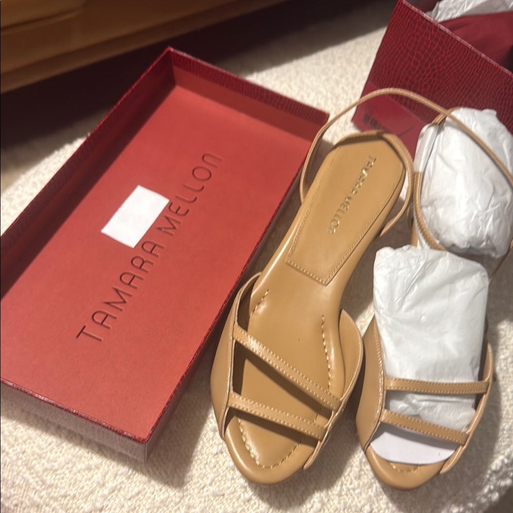Tamara Mellon Tan Sandals Chic Slide Design